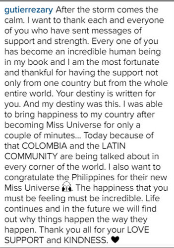 Miss Colombia Instagram Status